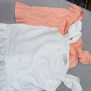 LOFT White and Peach knit Tie-Strap Tanks - set of two